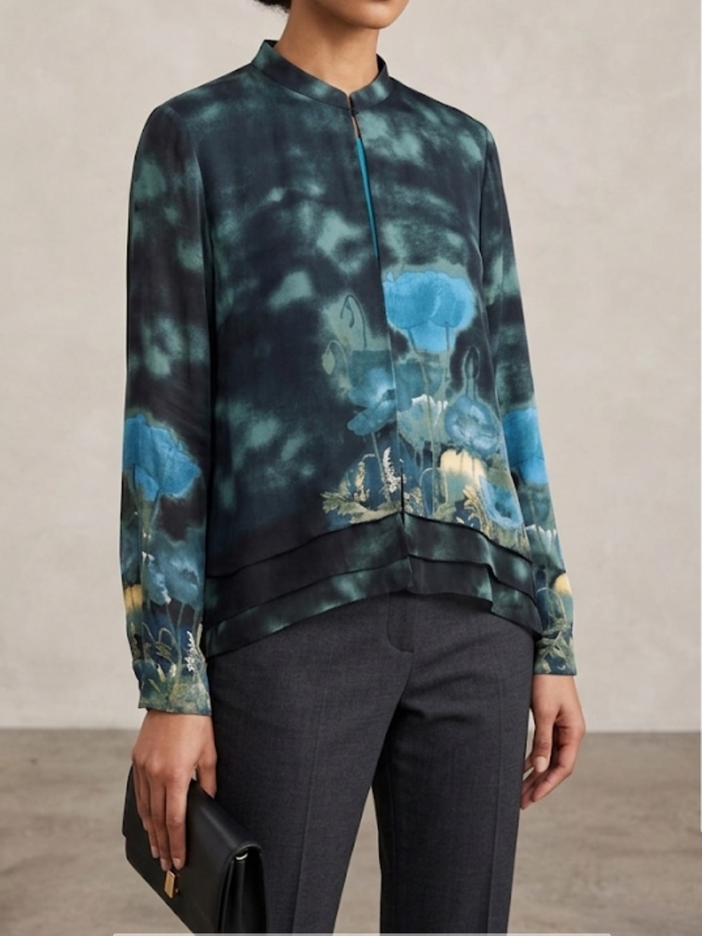 100% Silk Citron Santa Monica Midnight Poppy Blouse
